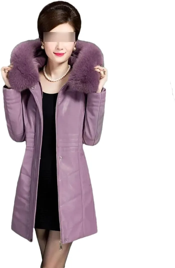 Down Cotton Coat Womens Long Winter Jacket PU Leather Puffer Parkas Thicken Warm Padded Coat Mother Outwear