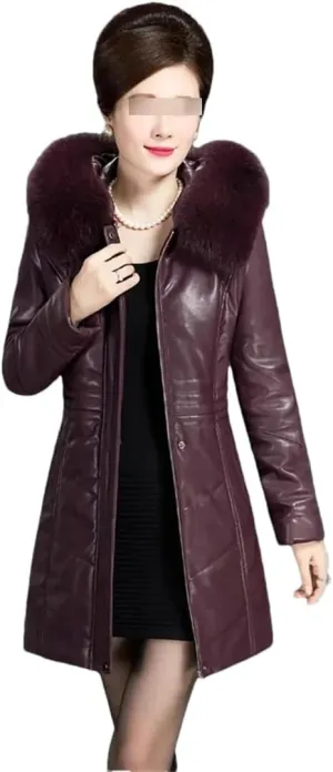 Down Cotton Coat Womens Long Winter Jacket PU Leather Puffer Parkas Thicken Warm Padded Coat Mother Outwear