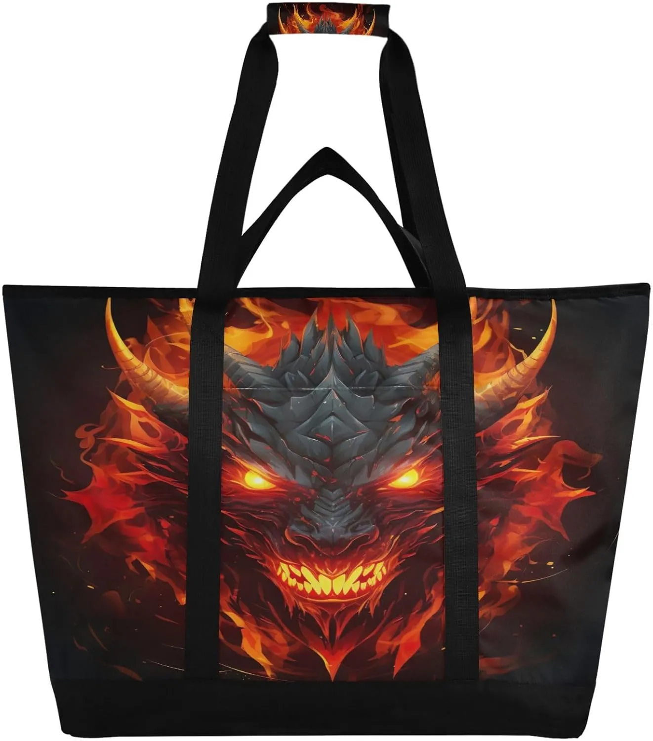 Dragon Fire Tote Bag for Women with Zipper Reusable Grocery Bags Foldable Insulated Cooler Bag Shopping Bags Totes Handbags for Groceries Beach Travel Work Picnic