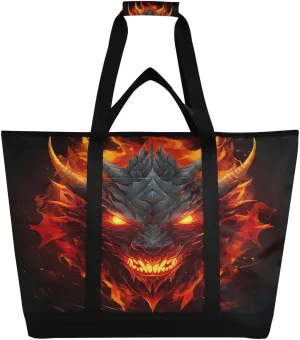 Dragon Fire Tote Bag for Women with Zipper Reusable Grocery Bags Foldable Insulated Cooler Bag Shopping Bags Totes Handbags for Groceries Beach Travel Work Picnic