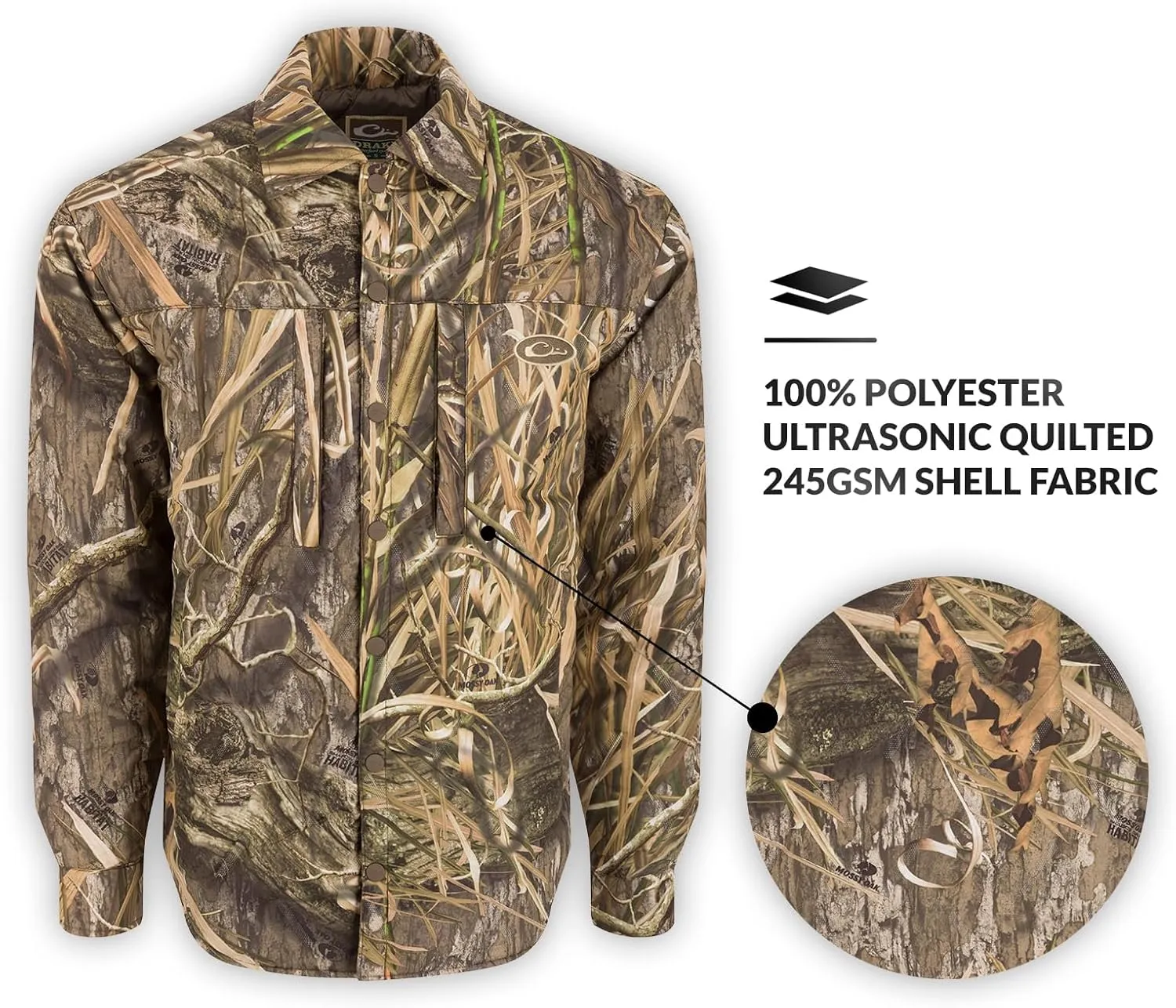 DRAKE Men's LST Double Down Jac-Shirt Insulated Water-Repellent Resistant Quilted Button-Down Outdoor Hunting Hiking Jacket