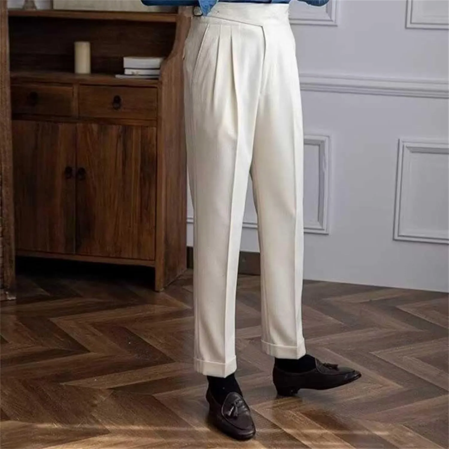 Dress Pants for Men Pleated Vintage No Belt Required High Waist Suit Trousers Casual Business Work Clothes