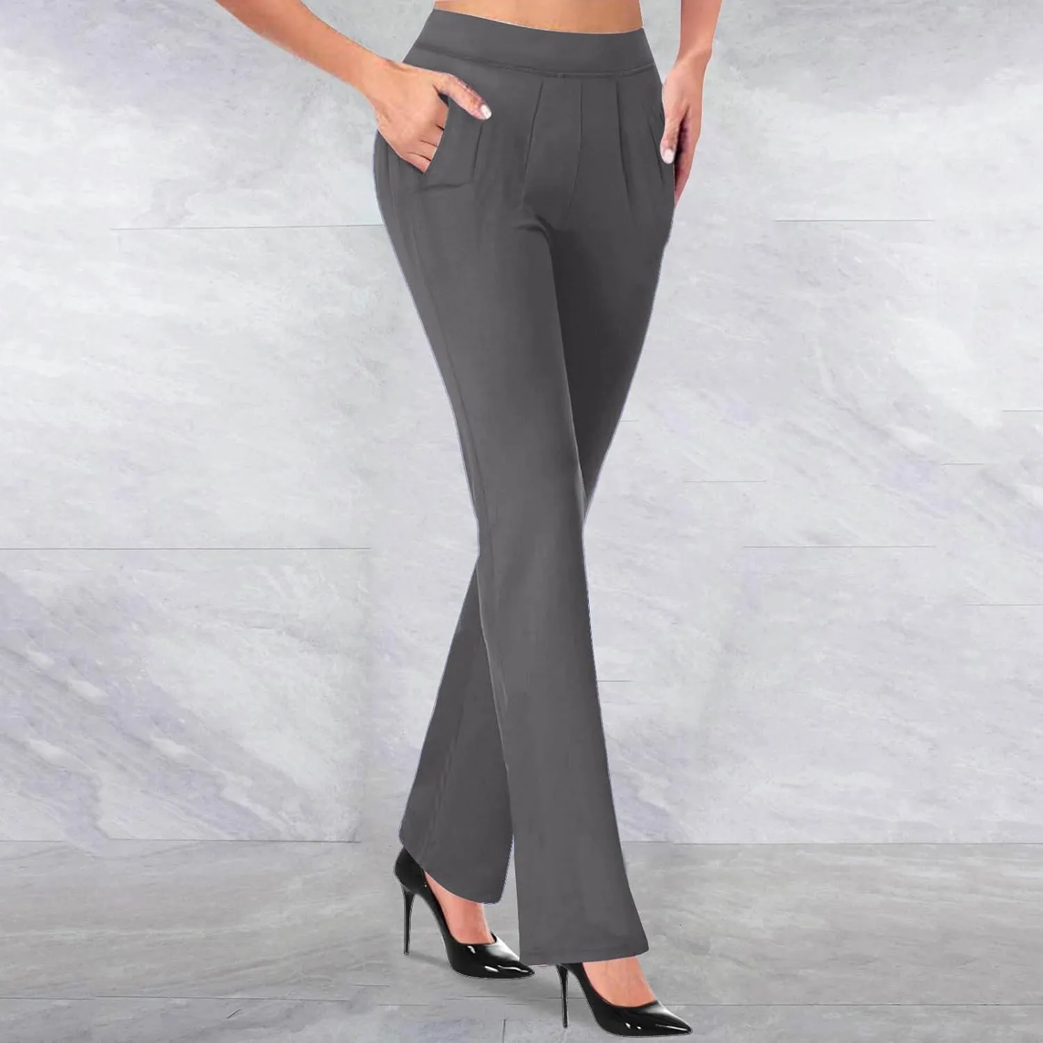 Dress Pants Women Business Casual Work Pants High Waisted Flare Formal Pants Dressy Office Trousers Pants with Pockets