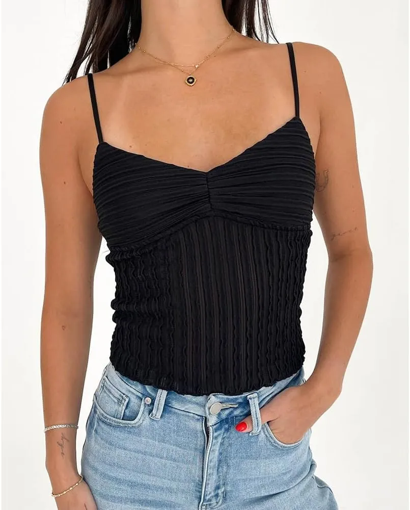 DSORVICD Women Y2k V Neck Cami Top Fairy Sleeveless Tank Top Cute Ruffle Babydoll Top Summer Going Out Camisole E-girls Top