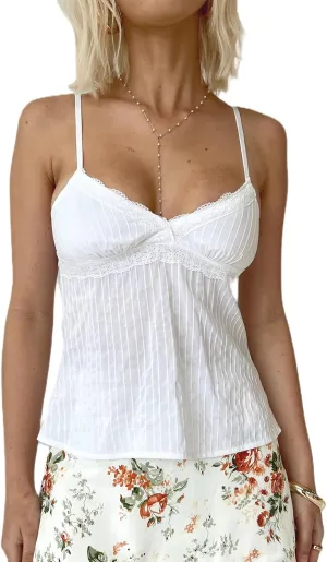 DSORVICD Women Y2k V Neck Cami Top Fairy Sleeveless Tank Top Cute Ruffle Babydoll Top Summer Going Out Camisole E-girls Top