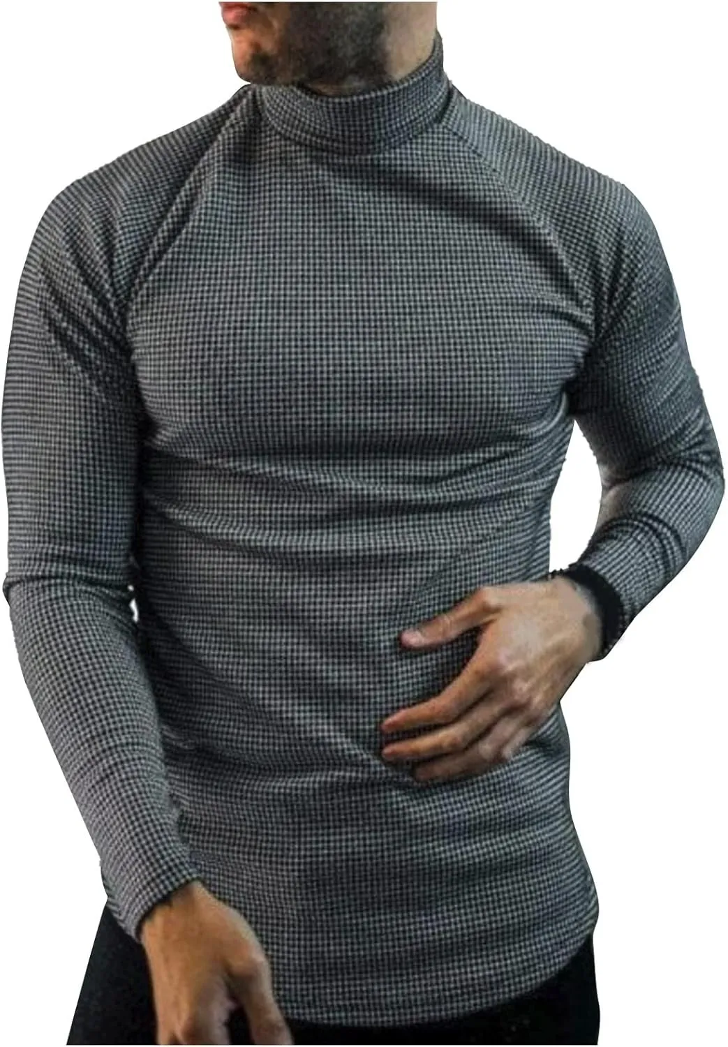 DuDubaby Men Turtleneck Long Sleeve Slim Pullover Sweatershirt Blouse Top