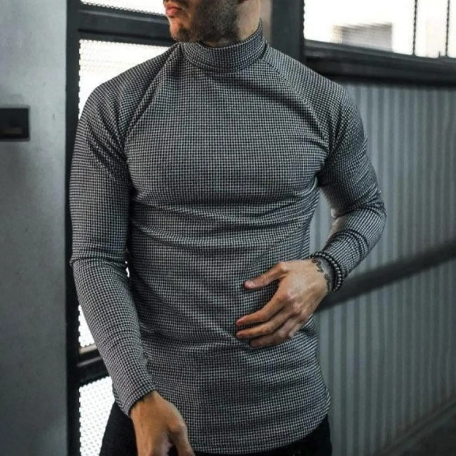 DuDubaby Men Turtleneck Long Sleeve Slim Pullover Sweatershirt Blouse Top