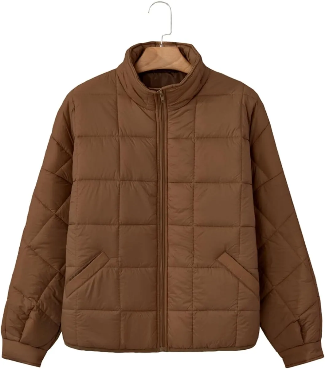 EVALESS Womens Quilted Puffer Jackets Lightweight Long Sleeve Zip Up Winter Coats Fashion 2024 Fall Outfits With Pockets