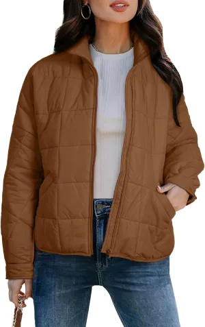 EVALESS Womens Quilted Puffer Jackets Lightweight Long Sleeve Zip Up Winter Coats Fashion 2024 Fall Outfits With Pockets