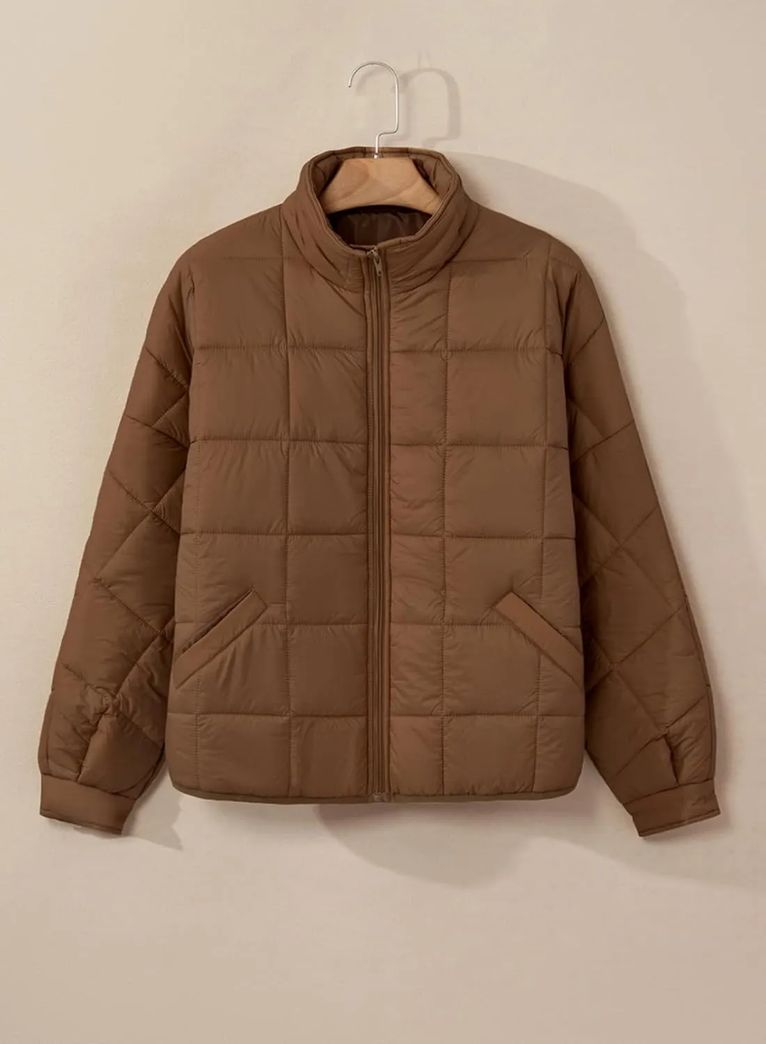 EVALESS Womens Quilted Puffer Jackets Lightweight Long Sleeve Zip Up Winter Coats Fashion 2024 Fall Outfits With Pockets