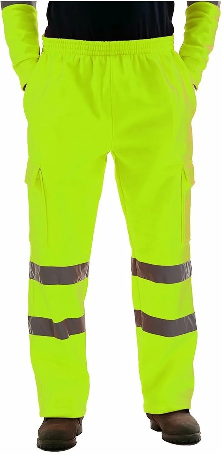 evzosrz Men's Casual Cargo Pants Reflective Strip Enhanced Visibility Industrial Trousers Elastic Waist Safety Work Pants