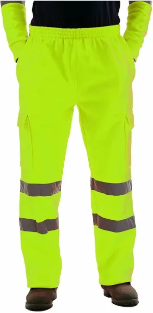 evzosrz Men's Casual Cargo Pants Reflective Strip Enhanced Visibility Industrial Trousers Elastic Waist Safety Work Pants