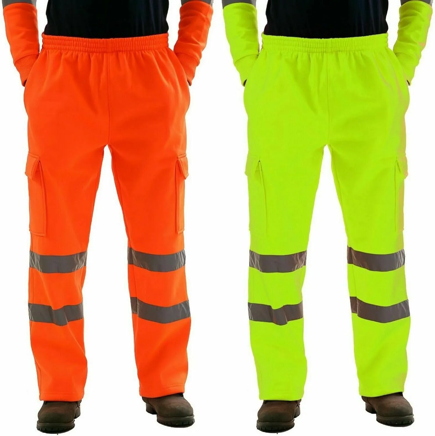 evzosrz Men's Casual Cargo Pants Reflective Strip Enhanced Visibility Industrial Trousers Elastic Waist Safety Work Pants