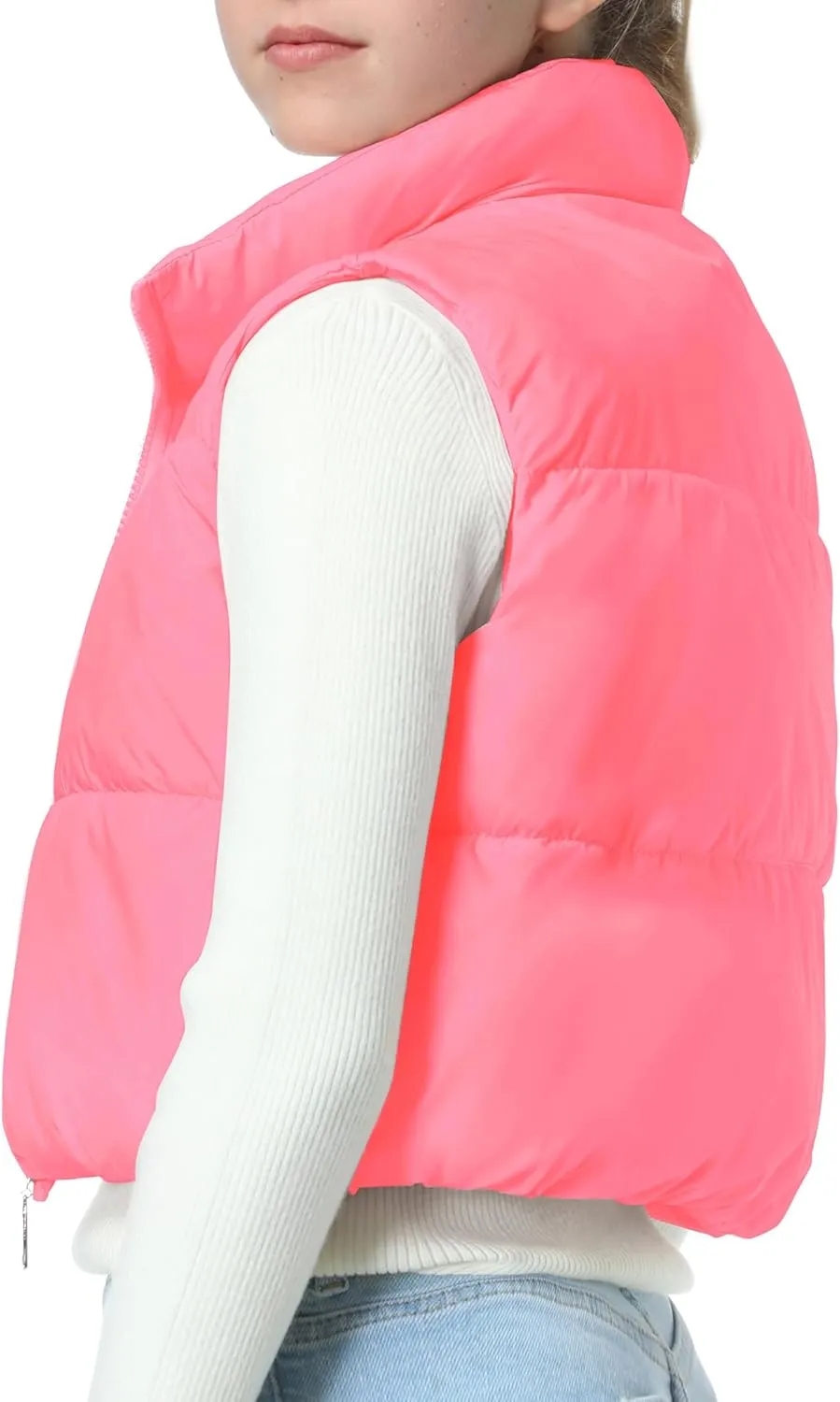 EXARUS Girls Puffer Vest Cropped Puffy Water Resistant with Pockets Lightweight Outerwear Vests Warm Sleeveless 6-14Y