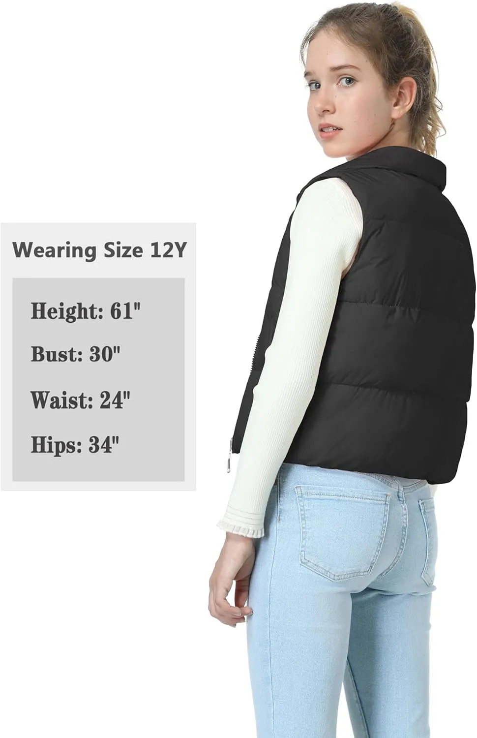 EXARUS Girls Puffer Vest Cropped Puffy Water Resistant with Pockets Lightweight Outerwear Vests Warm Sleeveless 6-14Y