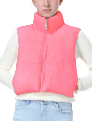 EXARUS Girls Puffer Vest Cropped Puffy Water Resistant with Pockets Lightweight Outerwear Vests Warm Sleeveless 6-14Y