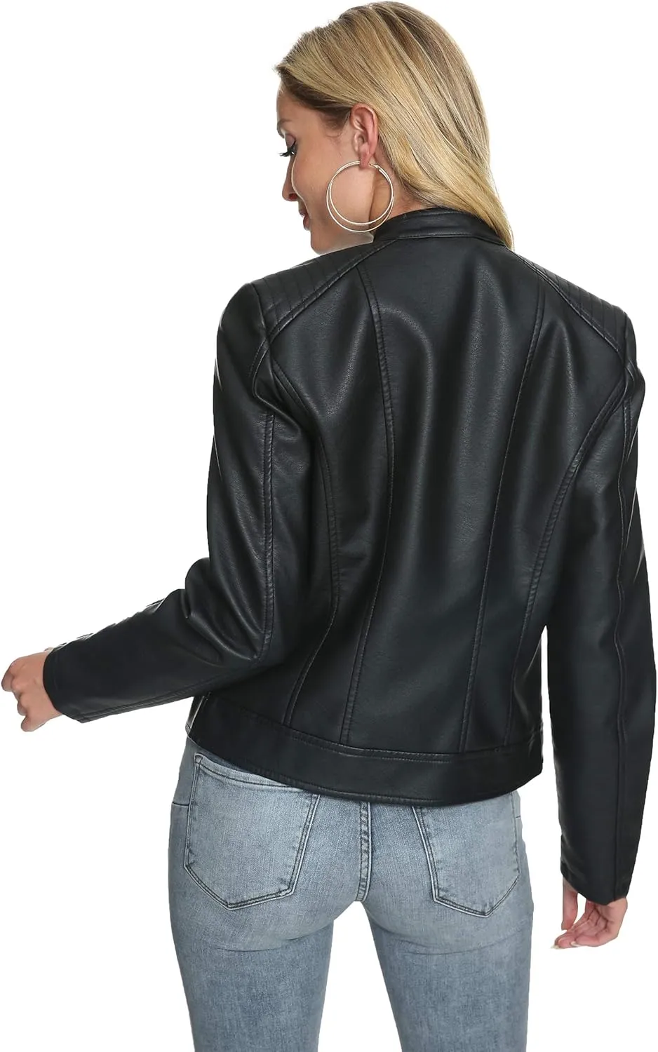 Fahsyee Zip Leather Jackets for Women Motorcycle Faux PU Moto Biker Outwear Coat