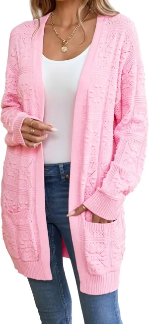 Famulily Womens Boho Crochet Knit Sweaters Cardigan Long Sleeve Chunky Fall Open Front Cardigan with Pockets