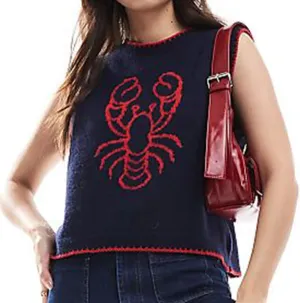 Faretumiya Women Sleeveless Sweater American Flag Knit Tank Top Crew Neck Graphic Print Pullover Knitwear Going Out Knit Vest