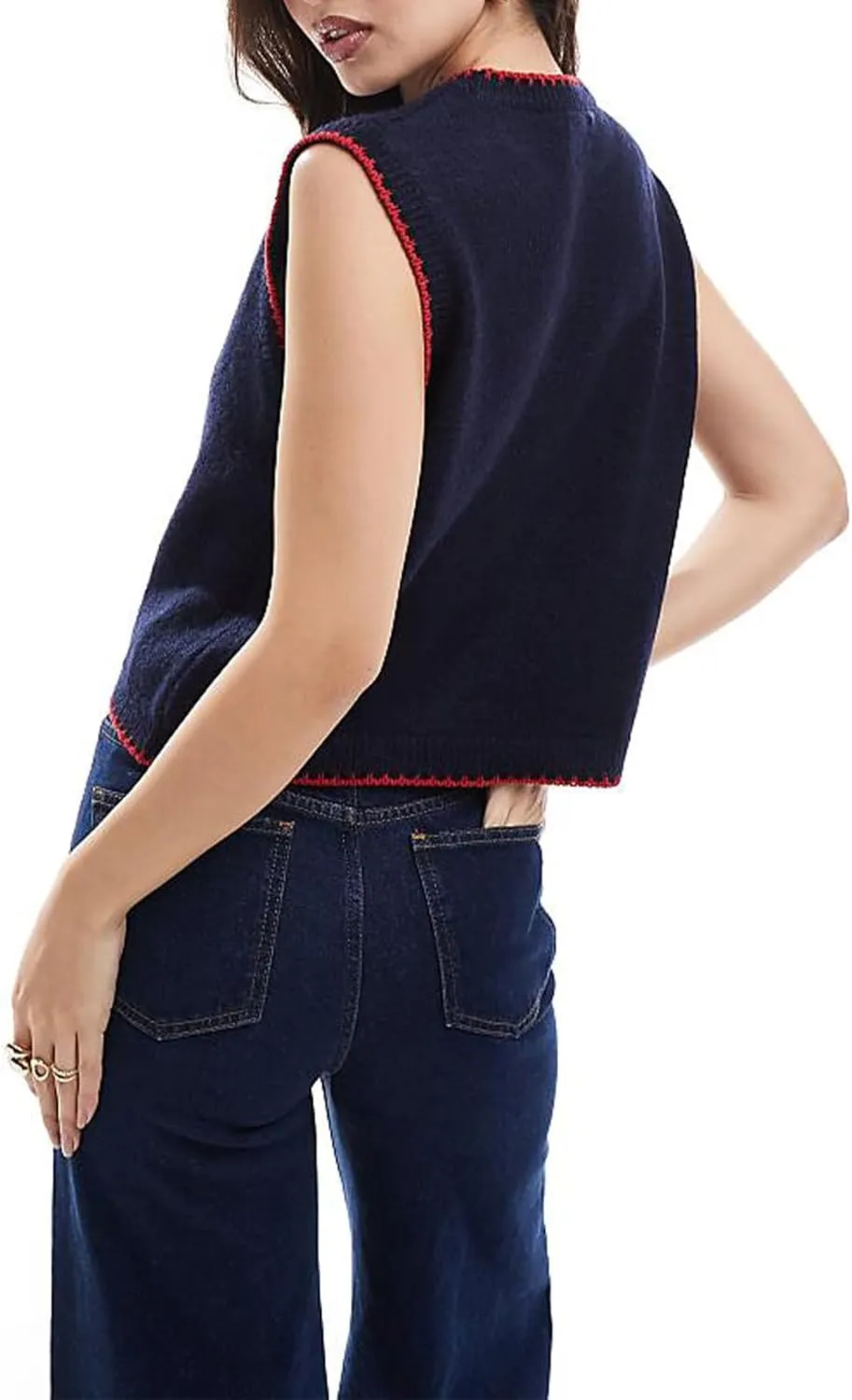 Faretumiya Women Sleeveless Sweater American Flag Knit Tank Top Crew Neck Graphic Print Pullover Knitwear Going Out Knit Vest