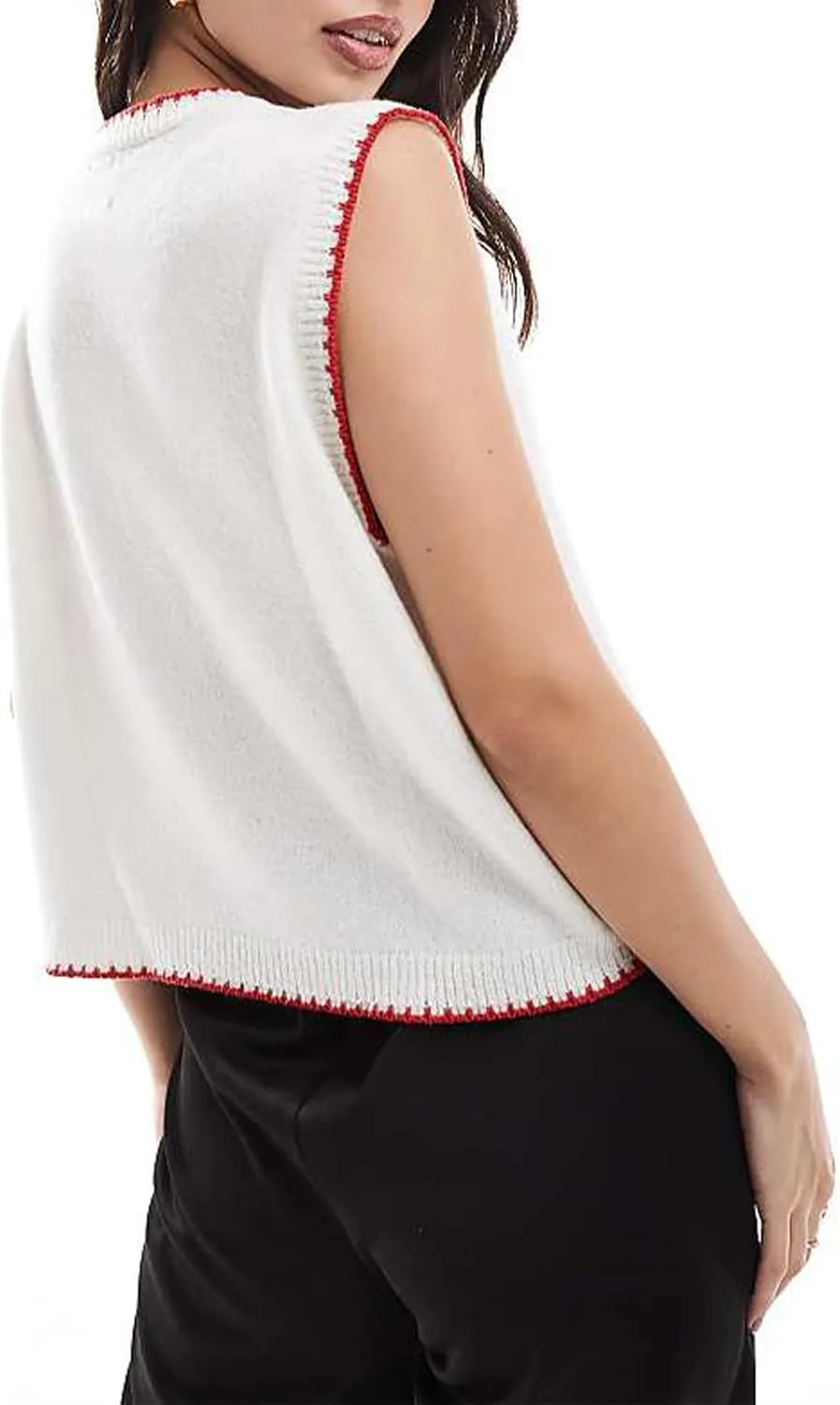 Faretumiya Women Sleeveless Sweater American Flag Knit Tank Top Crew Neck Graphic Print Pullover Knitwear Going Out Knit Vest