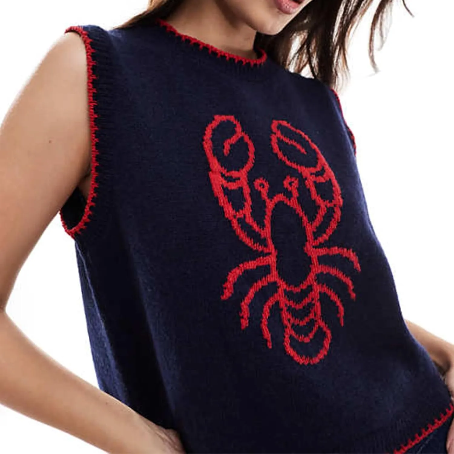 Faretumiya Women Sleeveless Sweater American Flag Knit Tank Top Crew Neck Graphic Print Pullover Knitwear Going Out Knit Vest