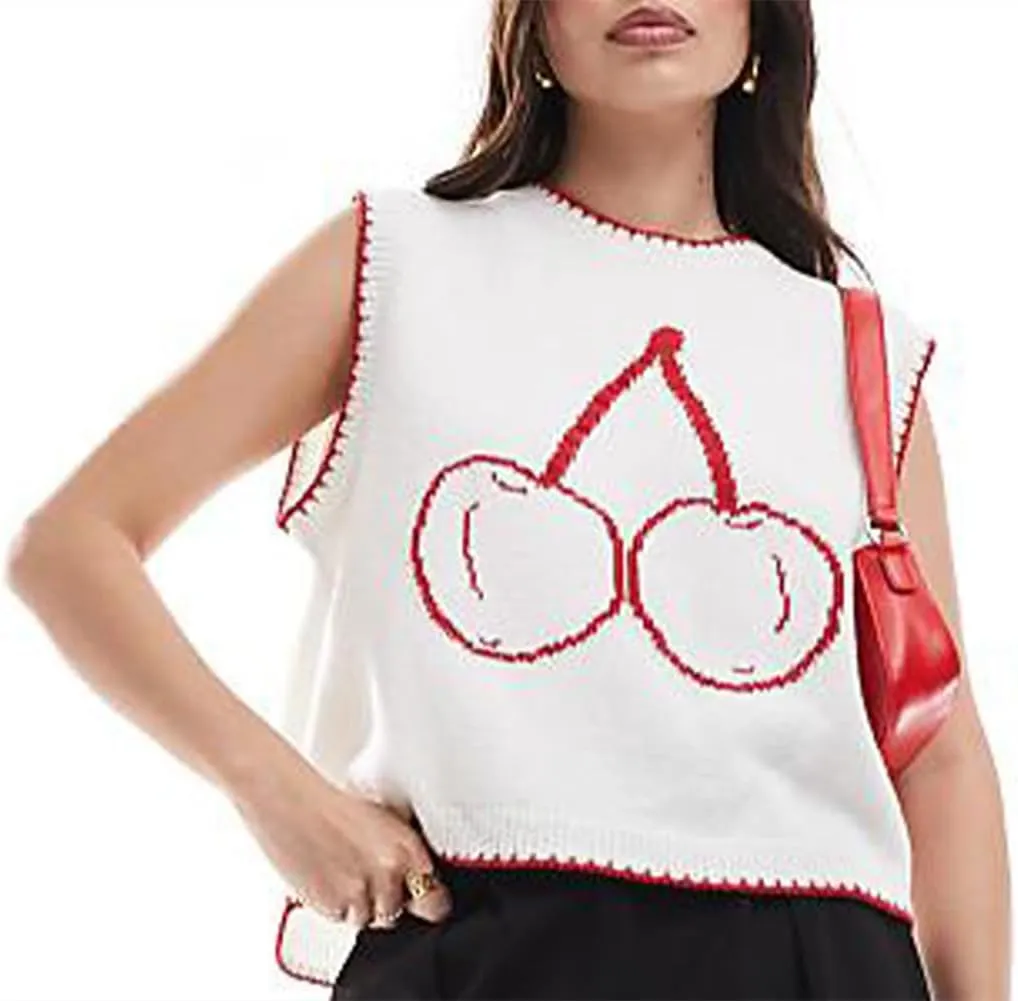 Faretumiya Women Sleeveless Sweater American Flag Knit Tank Top Crew Neck Graphic Print Pullover Knitwear Going Out Knit Vest