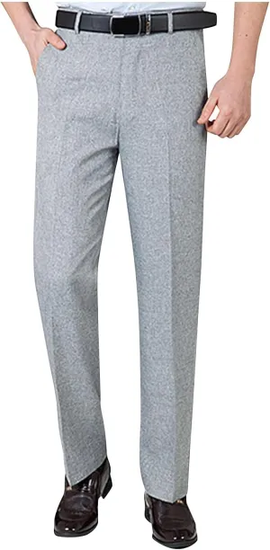Finelylove Men's Linen Dress Pants Pleated Front Vintage Dress Pants Flex Twill Chino Pants Regular Fit Straight Leg