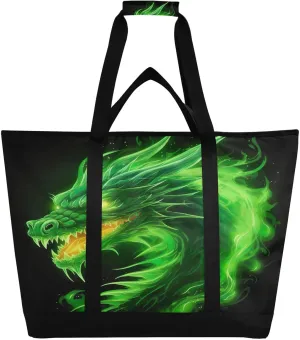 Fire Dragon Tote Bag for Women with Zipper Reusable Grocery Bags Foldable Insulated Cooler Bag Totes Handbags Shopping Bags for Groceries Beach Picnic Travel Work