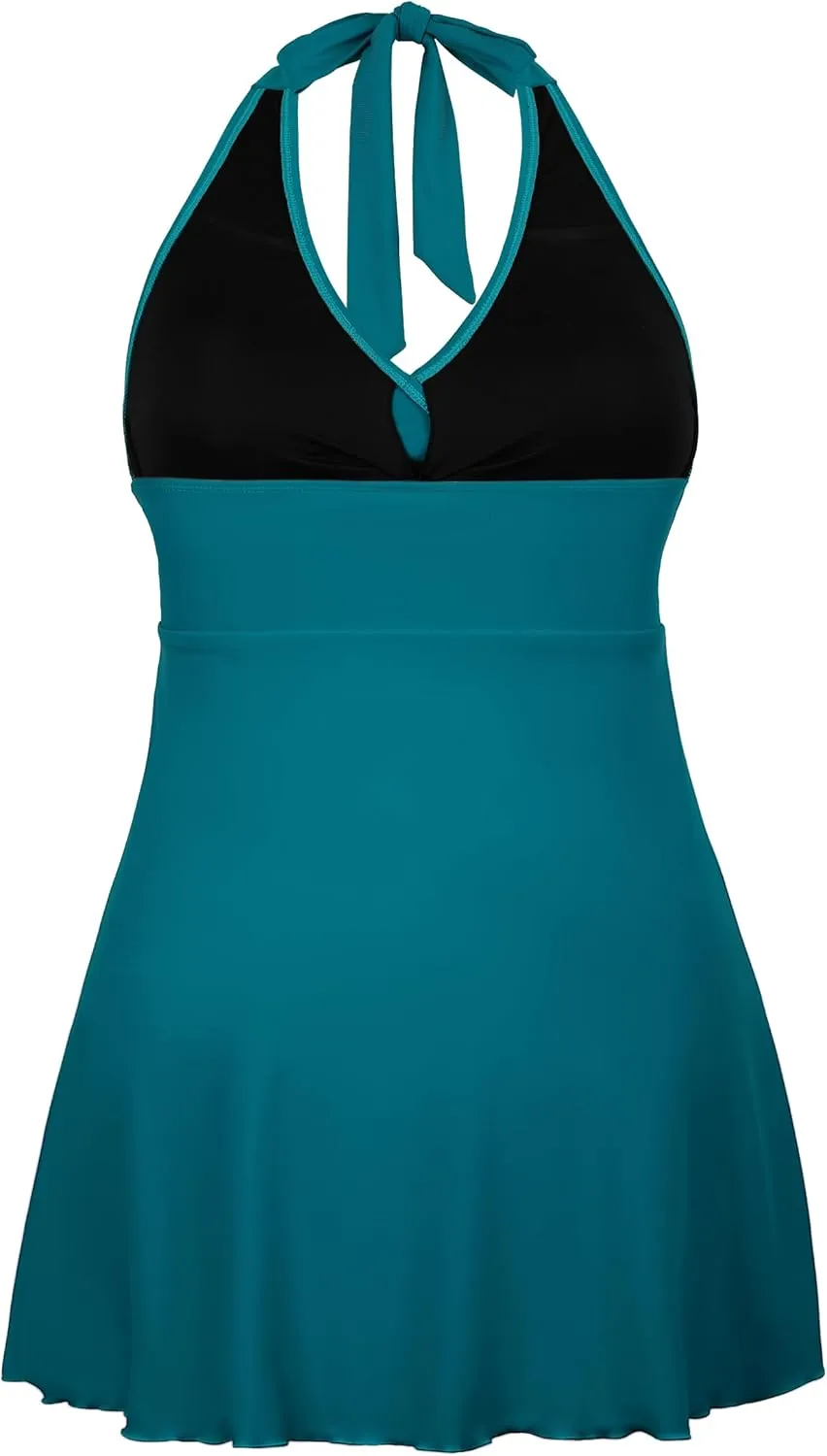 Firpearl Underwire One Piece Swimdress for Women Halter V Neck Wrap Swimsuit Flowy Tummy Control Skirt Bathing Suit