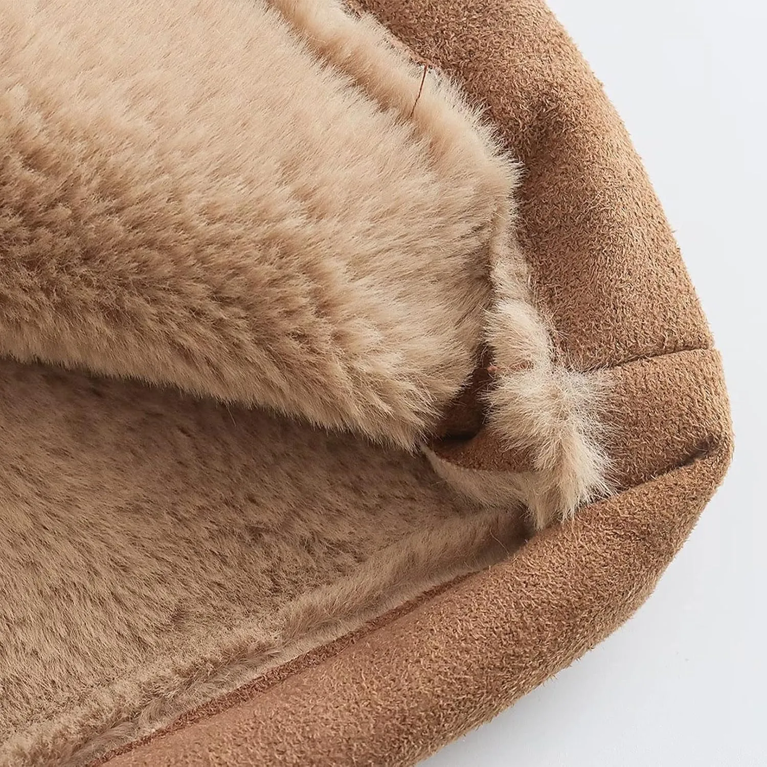 Flygo Women Winter Button Sherpa Lined Faux Suede Leather Cropped Jacket Coat with Turn-Down Collar