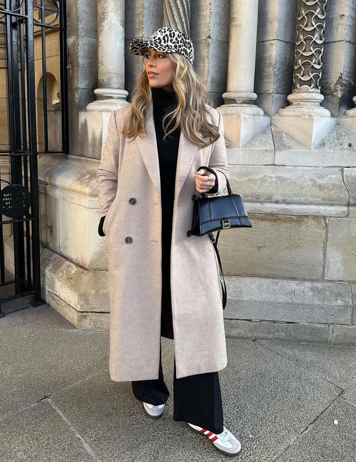 Flygo Womens Long Pea Coat Double Breasted Notch Lapel Trench Coat Office Work Peacoat Jacket Dress Coat