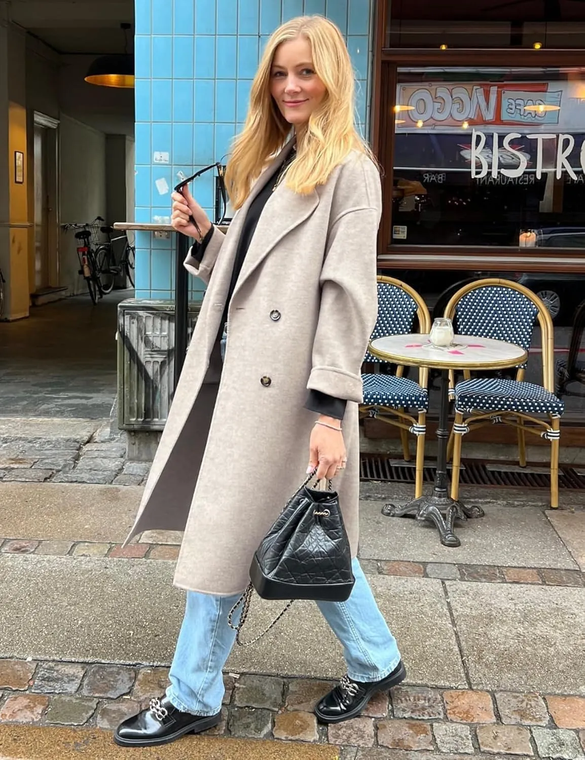 Flygo Womens Long Pea Coat Double Breasted Notch Lapel Trench Coat Office Work Peacoat Jacket Dress Coat
