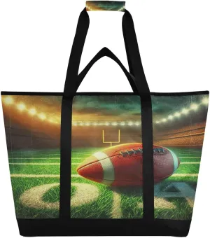 Football Field Soccer Tote Bag for Women with Zipper Reusable Grocery Bags Foldable Insulated Cooler Bag Handbags Shopping Bags Totes for Groceries Work Picnic Travel Beach