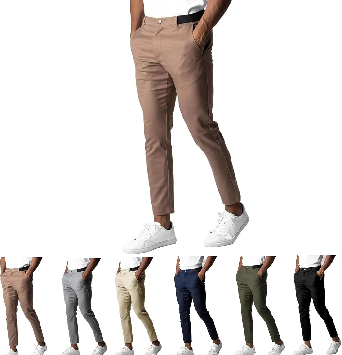Foueo Active Chinos, Mens Chinos Slim Fit Stretch Skinny Tapered Dress Pants Casual Solid Trousers, Active Chinos Pants
