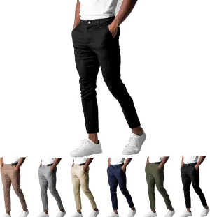 Foueo Active Chinos, Mens Chinos Slim Fit Stretch Skinny Tapered Dress Pants Casual Solid Trousers, Active Chinos Pants