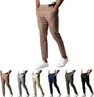 Foueo Active Chinos Pants Men, Mens Chinos Slim Fit Stretch Skinny Tapered Dress Pants Casual Solid Trousers