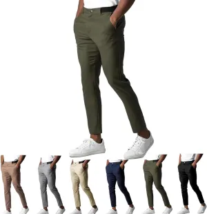 Foueo Active Chinos Pants Men, Mens Chinos Slim Fit Stretch Skinny Tapered Dress Pants Casual Solid Trousers