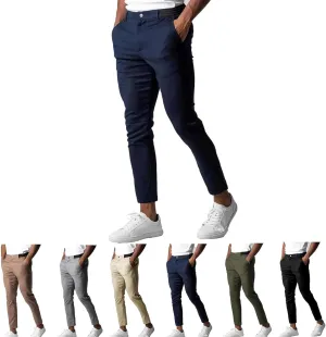 Foueo Active Chinos Pants Men, Mens Chinos Slim Fit Stretch Skinny Tapered Dress Pants Casual Solid Trousers