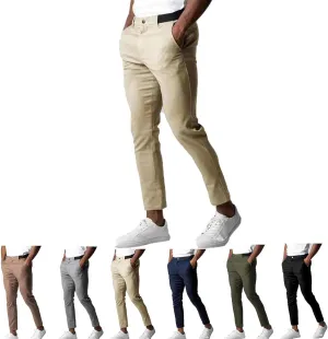 Foueo Active Chinos Pants Men, Mens Chinos Slim Fit Stretch Skinny Tapered Dress Pants Casual Solid Trousers