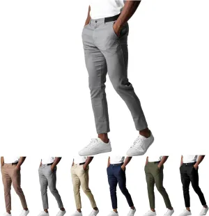 Foueo Active Chinos Pants Men, Mens Chinos Slim Fit Stretch Skinny Tapered Dress Pants Casual Solid Trousers