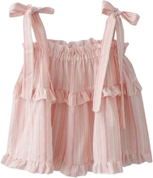 French Striped Lace-Up Bow Loose Camisole Women's Summer Sleeveless Casual Versatile Camisole Top
