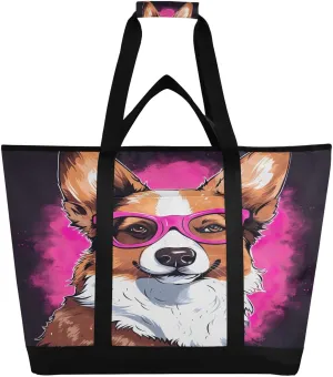Funny Dog Tote Bag for Women with Zipper Reusable Grocery Bags Foldable Insulated Cooler Bag Totes Shopping Bags Handbags for Groceries Picnic Beach Travel Work