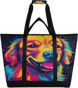 Funny Dogs Tote Bag for Women with Zipper Reusable Grocery Bags Foldable Insulated Cooler Bag Shopping Bags Totes Handbags for Groceries Travel Beach Picnic Work