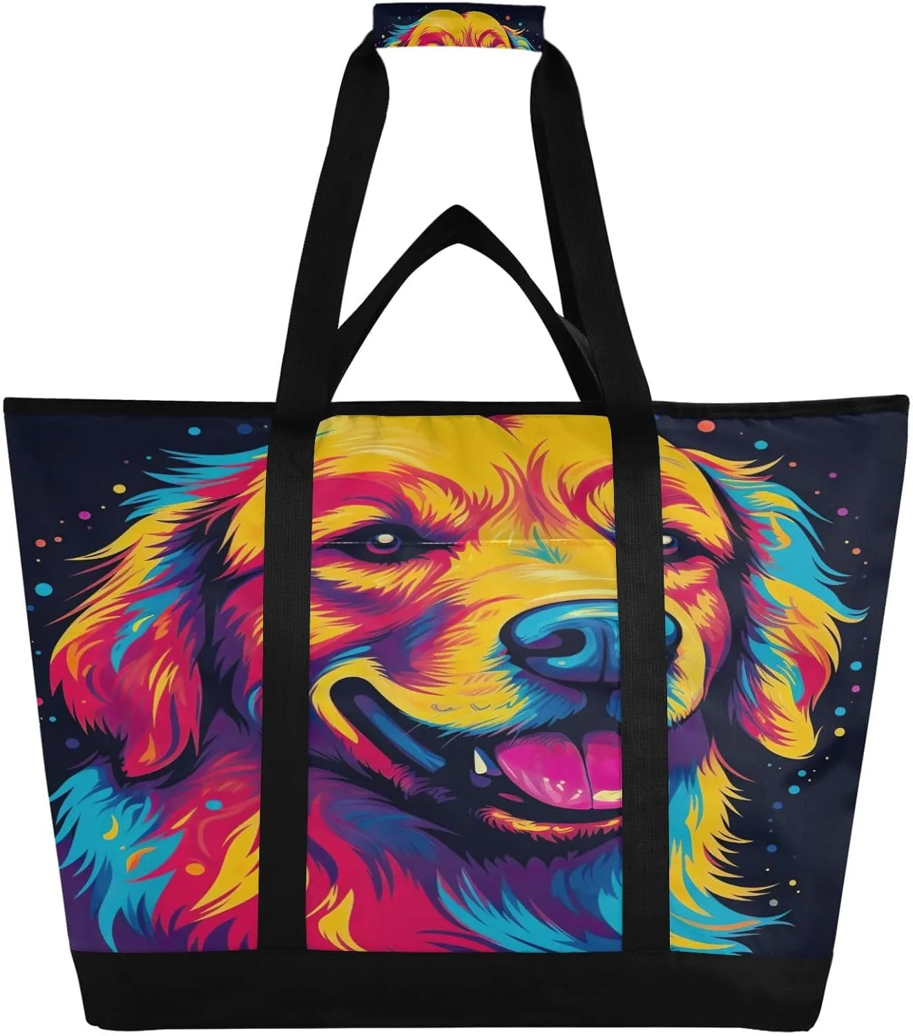 Funny Dogs Tote Bag for Women with Zipper Reusable Grocery Bags Foldable Insulated Cooler Bag Shopping Bags Totes Handbags for Groceries Travel Beach Picnic Work