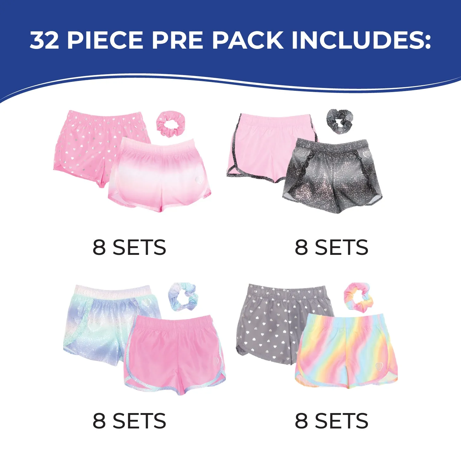 G-BSBG-3 - Wholesale Girl's Active Board Shorts with Matching Scrunchie Set