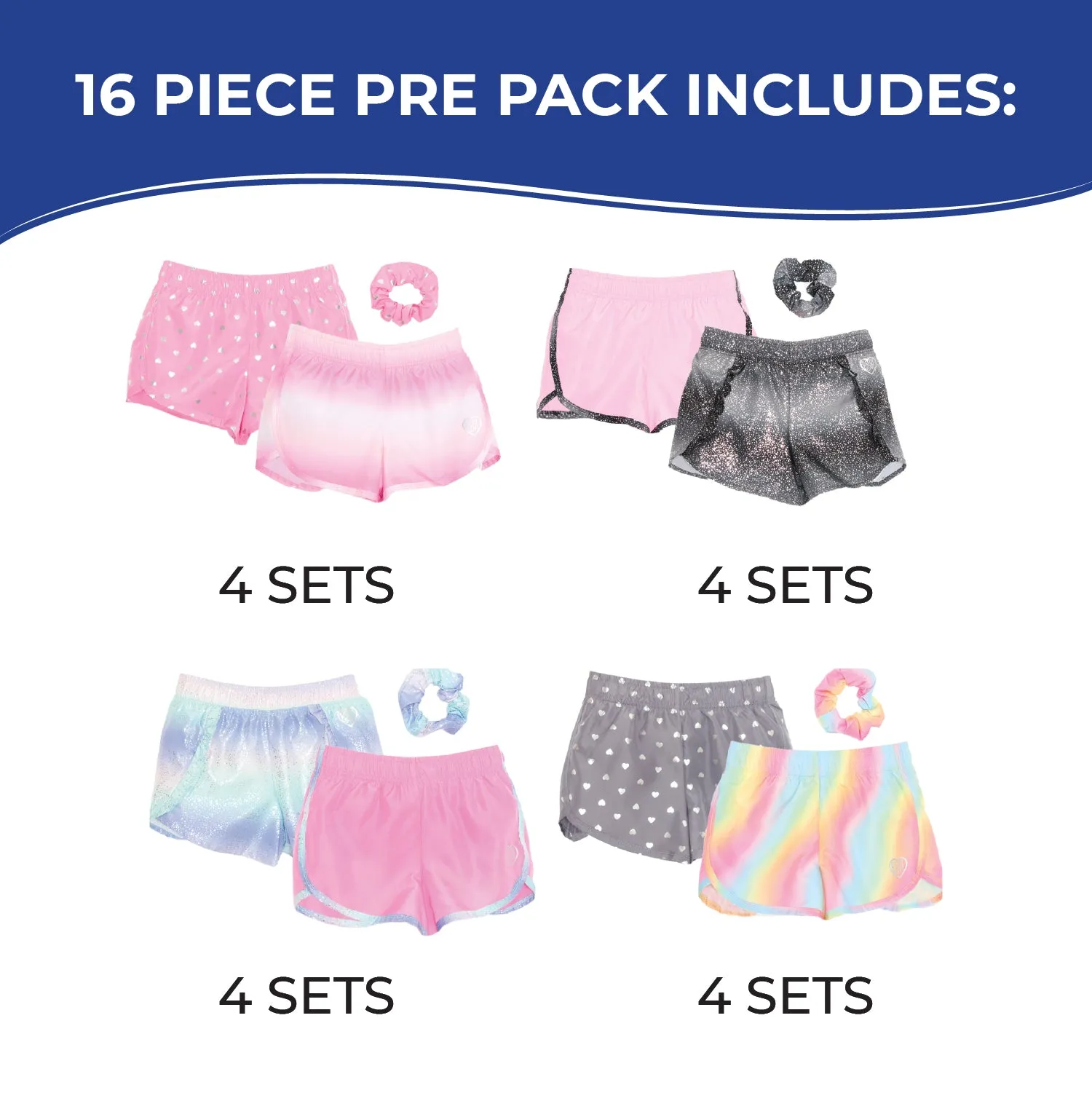 G-BSBG-3 - Wholesale Girl's Active Board Shorts with Matching Scrunchie Set