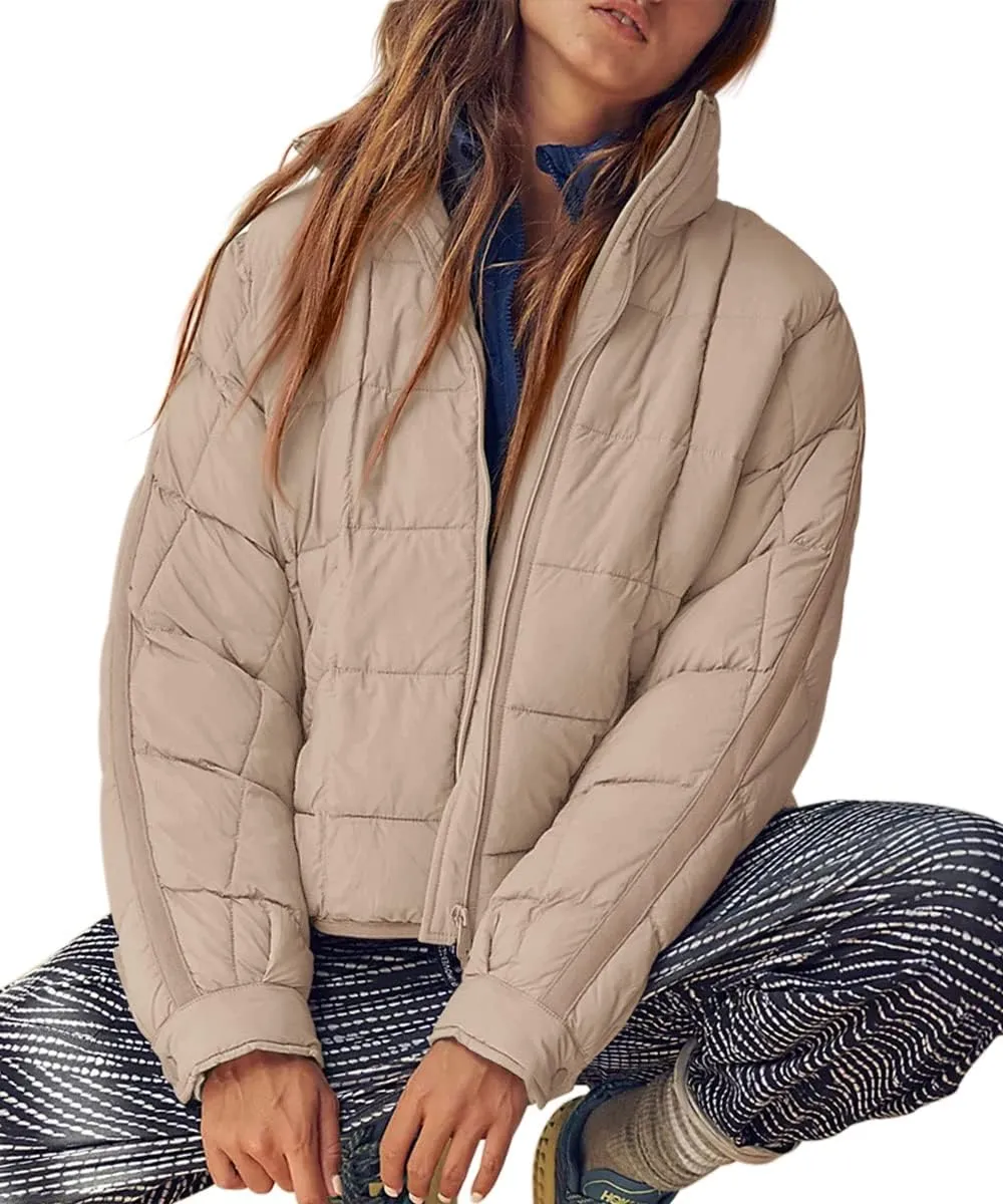 GeGekoko Women's Lightweight Oversized Long Sleeve Zip Water Resistant Packable Puffer Jacket Warm Short Winter Coat