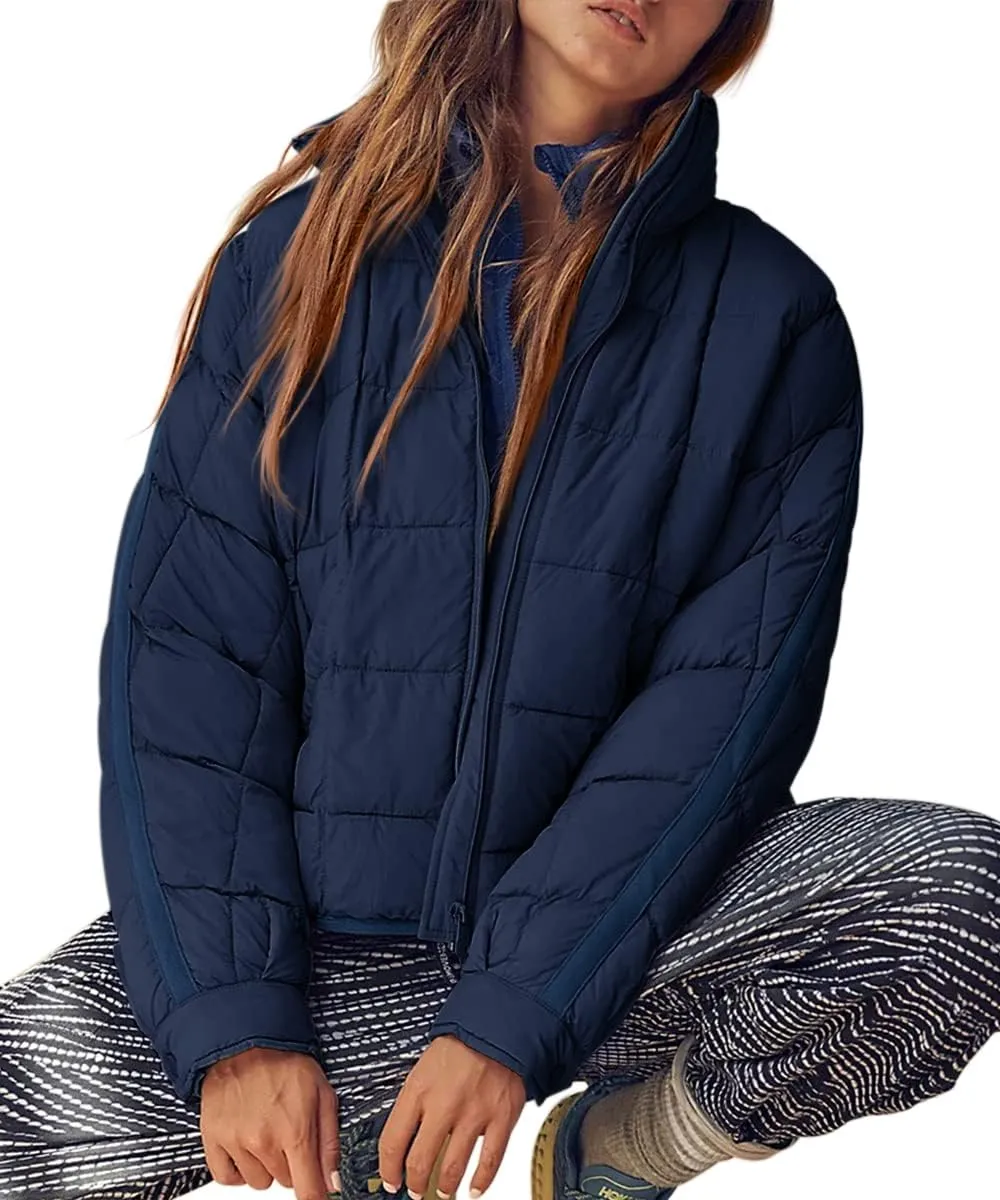 GeGekoko Women's Lightweight Oversized Long Sleeve Zip Water Resistant Packable Puffer Jacket Warm Short Winter Coat