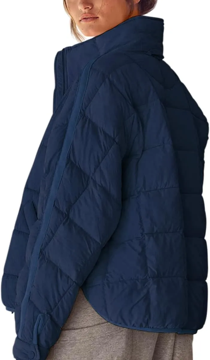 GeGekoko Women's Lightweight Oversized Long Sleeve Zip Water Resistant Packable Puffer Jacket Warm Short Winter Coat